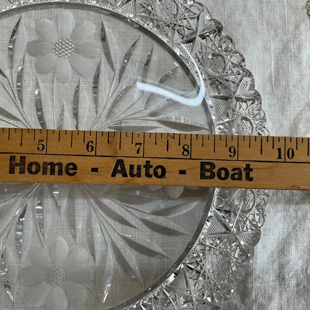 Vintage ABP American Brilliant Cut Glass Plate‎ Intaglio Hobstar Maganese Glow